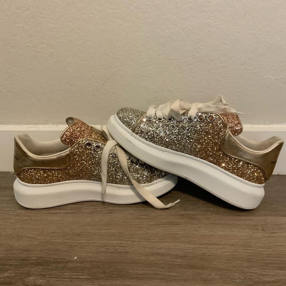 Alexander McQueen Gold and Silver Glitter Sneakers